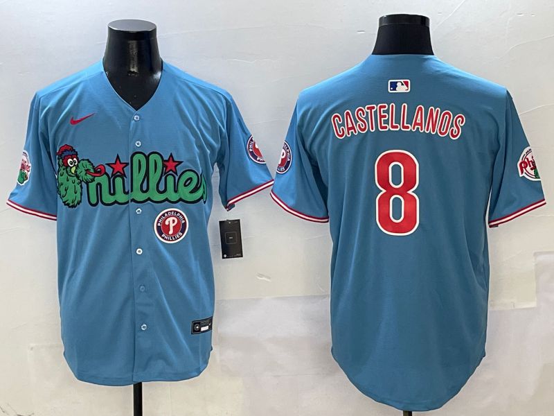 Men Philadelphia Phillies #8 Castellanos Light Blue three generations Joint Name Nike 2025 MLB Jersey style 7